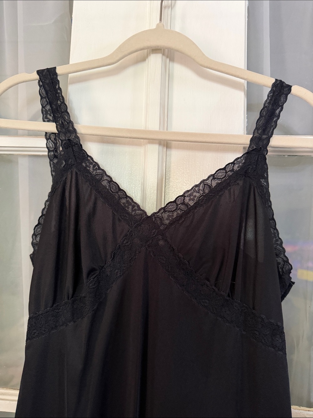 Vintage Black Lace-Trim Slip Dress Indie Whimsigoth Romantic - Picture 2 of 6
